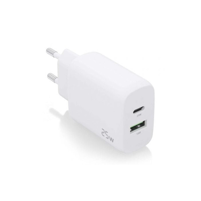 Cargador de Pared Aisens A110-0758/ 1xUSB Tipo-C/ 1xUSB/ 25W | Cargadores hasta 45W
