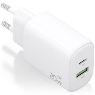 Cargador de Pared GaN Aisens A110-0909/ 1xUSB Tipo-C/ 1xUSB/ 20W/ Blanco | Cargadores hasta 45W