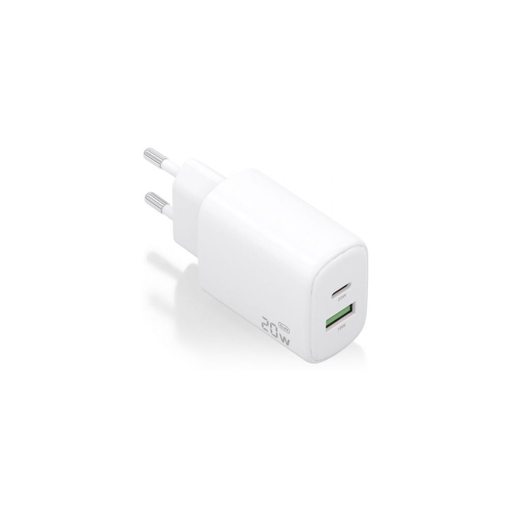 Cargador de Pared GaN Aisens A110-0909/ 1xUSB Tipo-C/ 1xUSB/ 20W/ Blanco | Cargadores hasta 45W