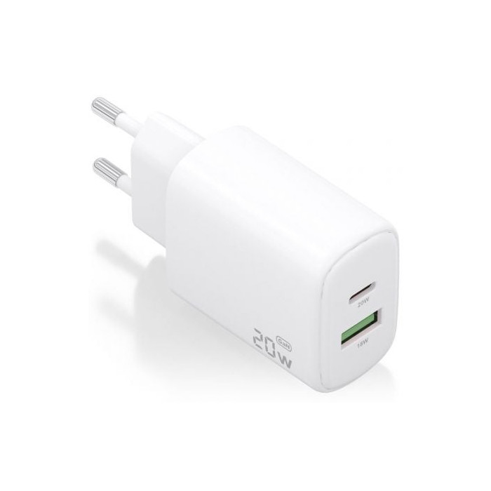 Cargador de Pared GaN Aisens A110-0909/ 1xUSB Tipo-C/ 1xUSB/ 20W/ Blanco | Cargadores hasta 45W