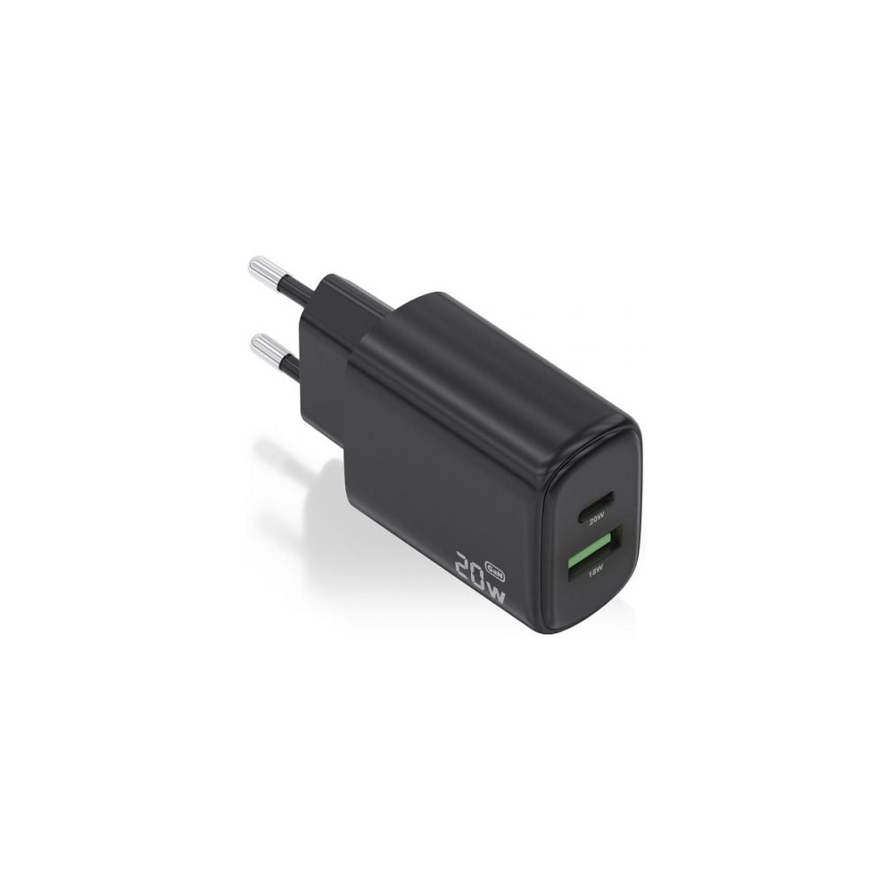 Cargador de Pared GaN Aisens A110-0910/ 1xUSB Tipo-C/ 1xUSB/ 20W/ Negro | Cargadores hasta 45W