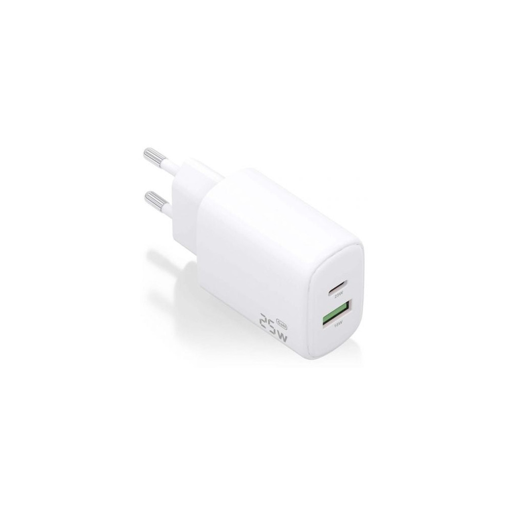Cargador de Pared GaN Aisens A110-0911/ 1xUSB Tipo-C/ 1xUSB/ 25W/ Blanco | Cargadores hasta 45W