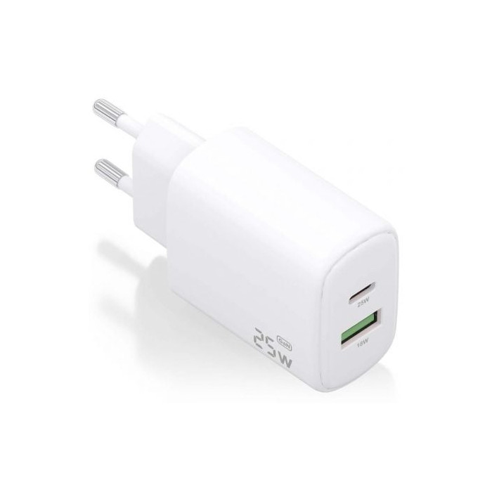 Cargador de Pared GaN Aisens A110-0911/ 1xUSB Tipo-C/ 1xUSB/ 25W/ Blanco | Cargadores hasta 45W