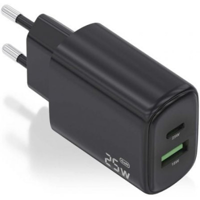 Cargador de Pared GaN Aisens A110-0912/ 1xUSB Tipo-C/ 1xUSB/ 25W/ Negro | Cargadores hasta 45W
