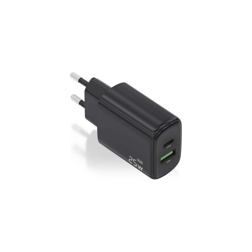 Cargador de Pared GaN Aisens A110-0912/ 1xUSB Tipo-C/ 1xUSB/ 25W/ Negro | Cargadores hasta 45W