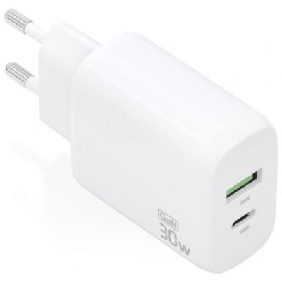 Cargador de Pared GaN Aisens A110-0923/ 1xUSB Tipo-C/ 1xUSB/ 30W/ Blanco | Cargadores hasta 45W
