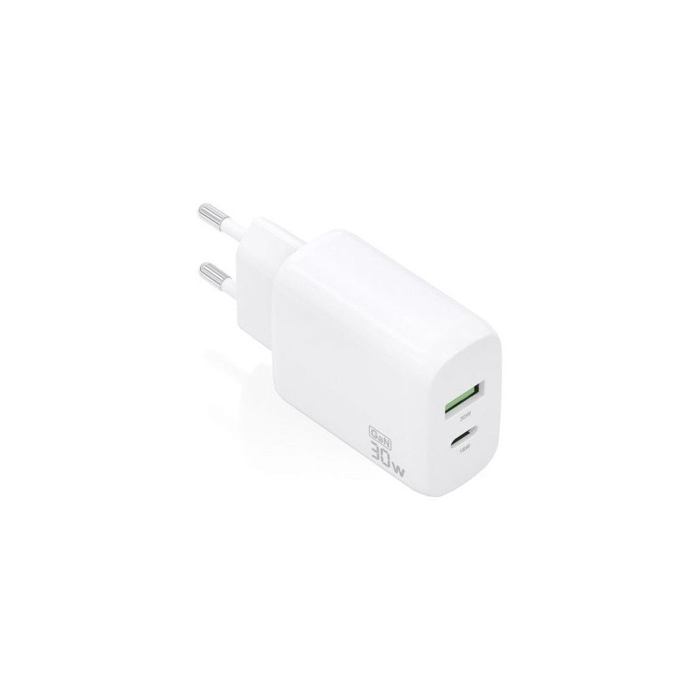Cargador de Pared GaN Aisens A110-0923/ 1xUSB Tipo-C/ 1xUSB/ 30W/ Blanco | Cargadores hasta 45W