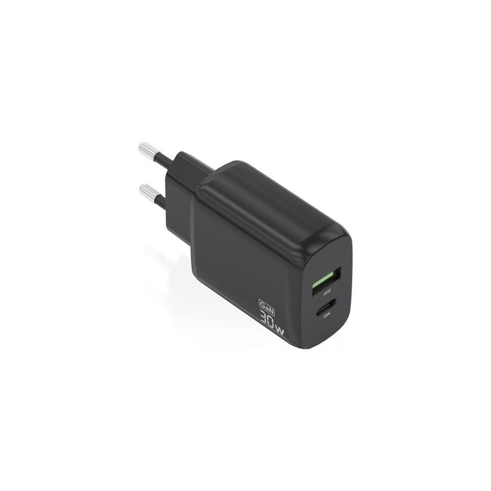 Cargador de Pared GaN Aisens A110-0924/ 1xUSB Tipo-C/ 1xUSB/ 30W/ Negro | Cargadores hasta 45W
