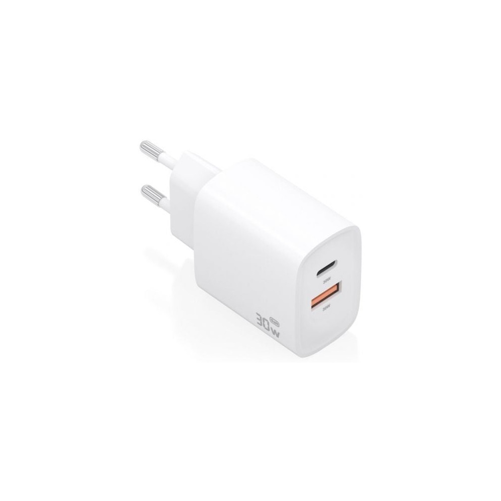 Cargador de Pared GaN Aisens A110-0952/ 1xUSB Tipo-C/ 1xUSB/ 30W/ Blanco | Cargadores hasta 45W