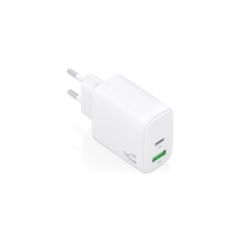 Cargador de Pared GaN Aisens A110-0971/ 1xUSB Tipo-C/ 1xUSB/ 45W/ Blanco | Cargadores 45-60W