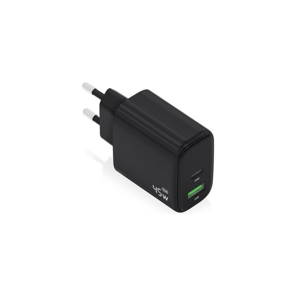 Cargador de Pared GaN Aisens A110-0972/ 1xUSB Tipo-C/ 1xUSB/ 45W/ Negro | Cargadores 45-60W