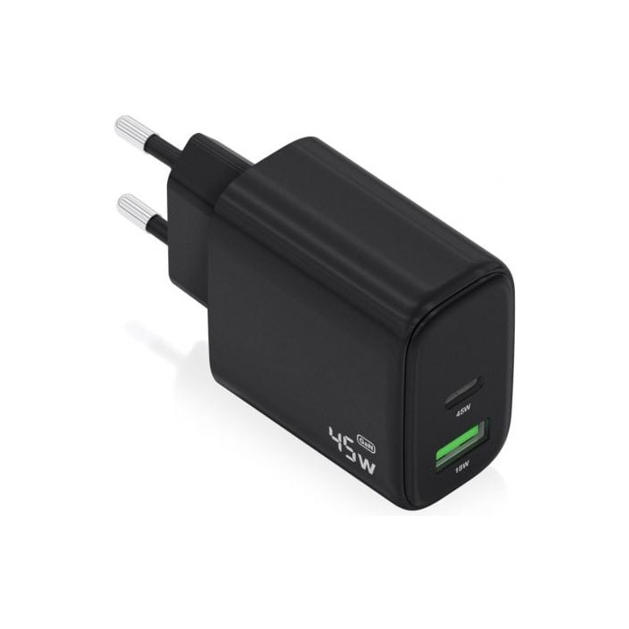 Cargador de Pared GaN Aisens A110-0972/ 1xUSB Tipo-C/ 1xUSB/ 45W/ Negro | Cargadores 45-60W