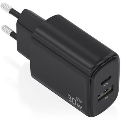 Cargador de Pared GaN Aisens A110-0978/ 1xUSB Tipo-C/ 1xUSB/ 30W/ Negro | Cargadores hasta 45W