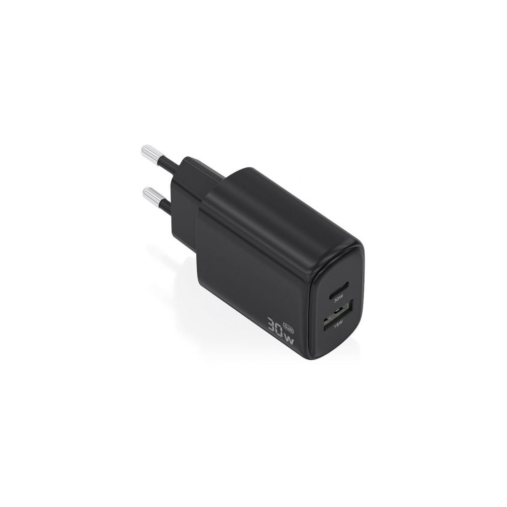 Cargador de Pared GaN Aisens A110-0978/ 1xUSB Tipo-C/ 1xUSB/ 30W/ Negro | Cargadores hasta 45W