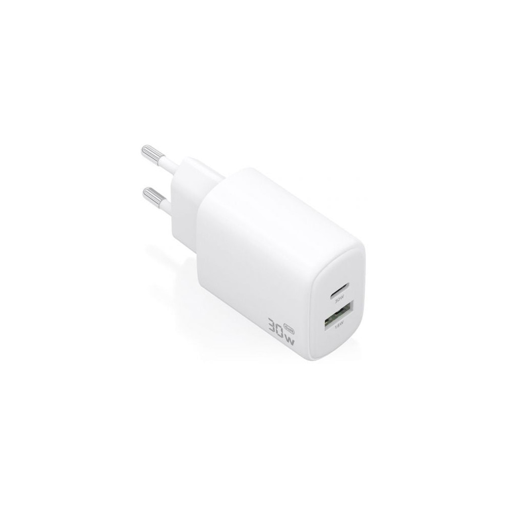 Cargador de Pared GaN Aisens A110-0977/ 1xUSB Tipo-C/ 1xUSB/ 30W/ Blanco | Cargadores hasta 45W