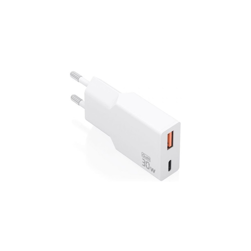 Cargador de Pared GaN Aisens A110-1002/ 1xUSB Tipo-C/ 1xUSB/ 30W/ Blanco | Cargadores hasta 45W