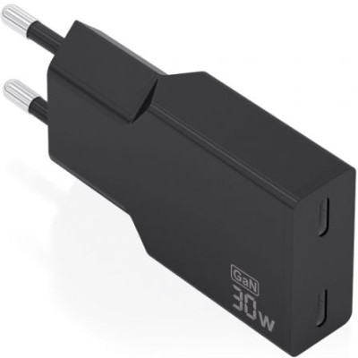 Cargador de Pared GaN Aisens A110-1006/ 2xUSB Tipo-C/ 30W/ Negro | Cargadores hasta 45W