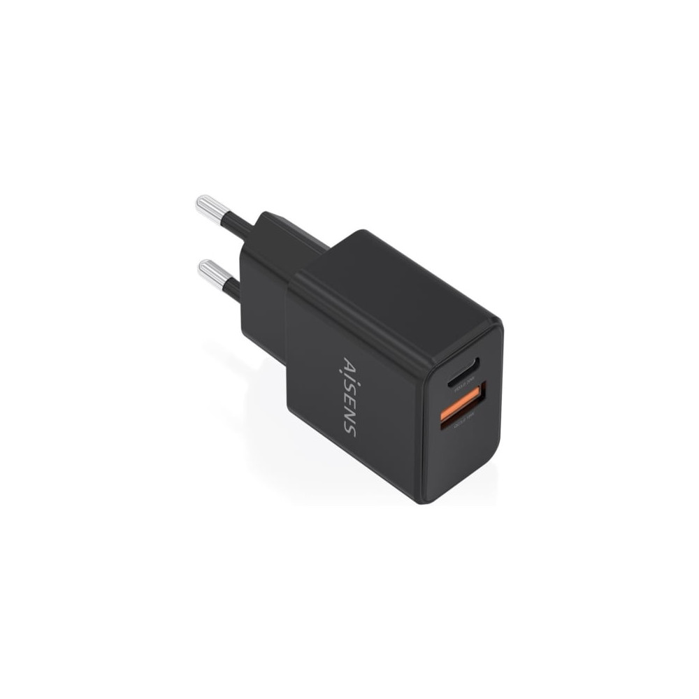 Cargador de Pared GaN Aisens A110-1026/ 1xUSB Tipo-C/ 1xUSB/ 20W/ Negro | Cargadores hasta 45W