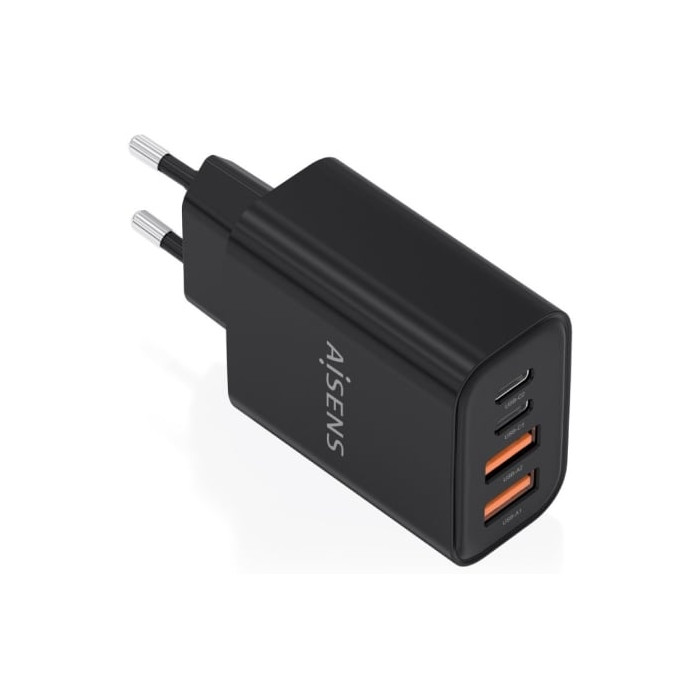 Cargador de Pared GaN Aisens A110-1028/ 2xUSB Tipo-C/ 2xUSB/ 32W/ Negro | Cargadores hasta 45W
