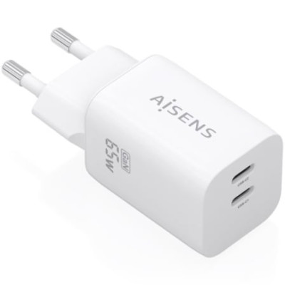 Cargador de Pared GaN Aisens A110-1029/ 2xUSB Tipo-C/ 65W/ Blanco | Cargadores +60W
