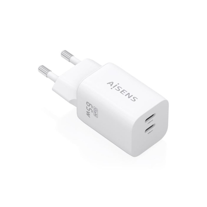 Cargador de Pared GaN Aisens A110-1029/ 2xUSB Tipo-C/ 65W/ Blanco | Cargadores +60W