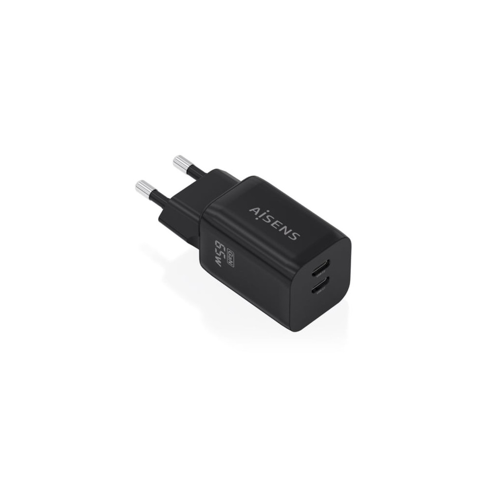 Cargador de Pared GaN Aisens A110-1030/ 2xUSB Tipo-C/ 65W/ Negro | Cargadores +60W