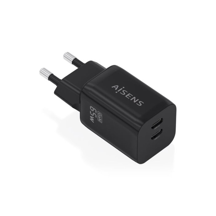 Cargador de Pared GaN Aisens A110-1030/ 2xUSB Tipo-C/ 65W/ Negro | Cargadores +60W