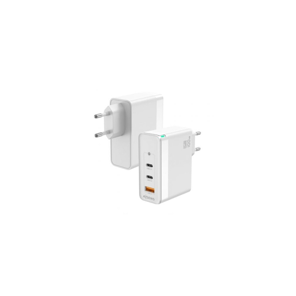 Cargador de Pared GaN Aisens ASCH-100W3P008-W/ 2xUSB Tipo-C/ 1x USB/ 100W | Cargadores +60W