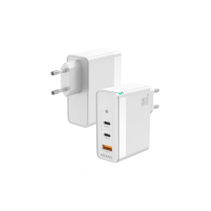 Cargador de Pared GaN Aisens ASCH-100W3P008-W/ 2xUSB Tipo-C/ 1x USB/ 100W | Cargadores +60W