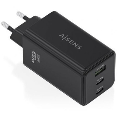Cargador de Pared GaN Aisens ASCH-100W3P052-BK/ 2xUSB Tipo-C/ 1xUSB/ 100W | Cargadores +60W