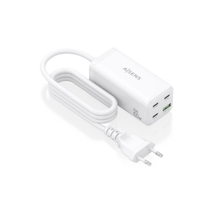 Cargador Sobremesa GaN Aisens ASCH-100W4P053-W/ 3xUSB Tipo-C/ 1xUSB/ 100W | Cargadores +60W