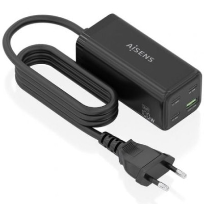 Cargador Sobremesa GaN Aisens ASCH-100W4P054-BK/ 3xUSB Tipo-C/ 1xUSB/ 100W | Cargadores +60W
