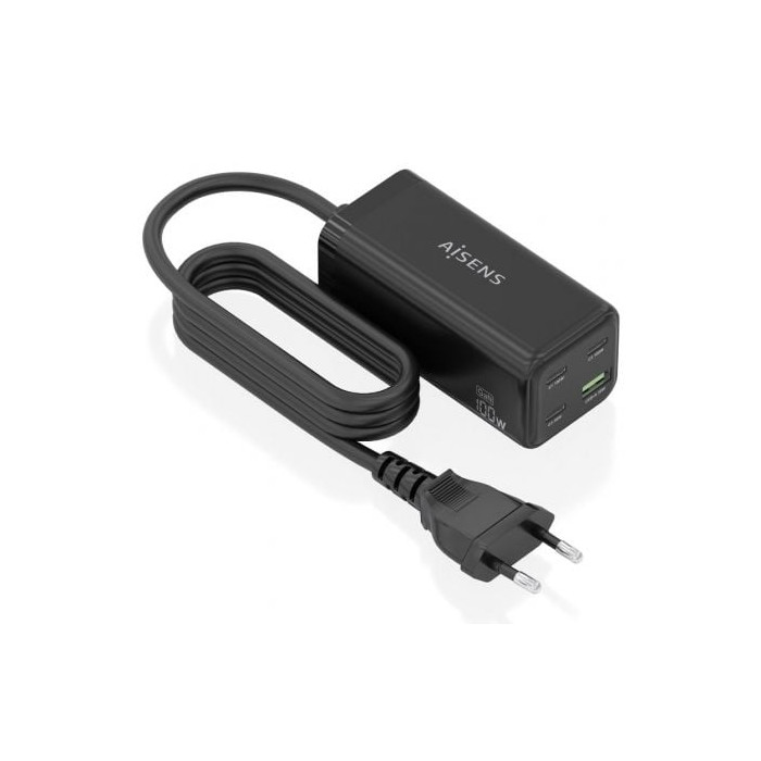Cargador Sobremesa GaN Aisens ASCH-100W4P054-BK/ 3xUSB Tipo-C/ 1xUSB/ 100W | Cargadores +60W