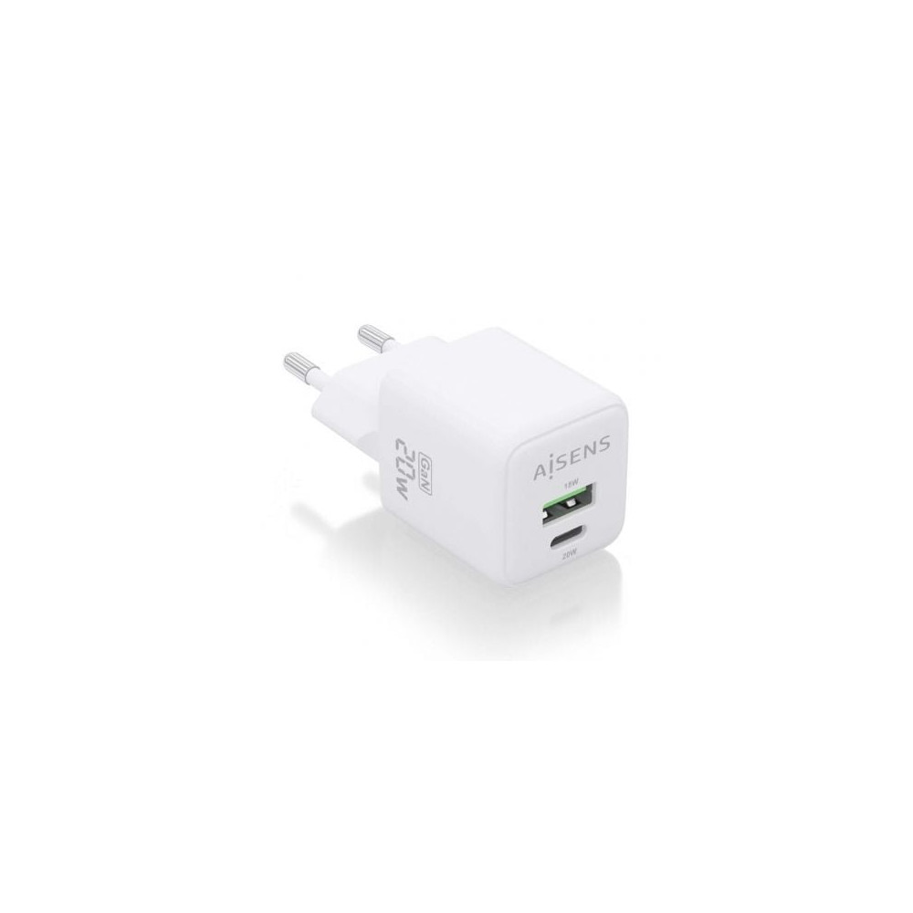 Cargador de Pared GaN Aisens ASCH-20W2P010-W/ 1xUSB Tipo-C/ 1xUSB/ 20W | Cargadores hasta 45W