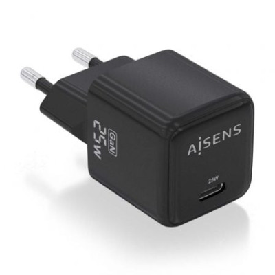 Cargador de Pared GaN Aisens ASCH-25W1P013-BK/ 1xUSB Tipo-C/ 25W | Cargadores hasta 45W