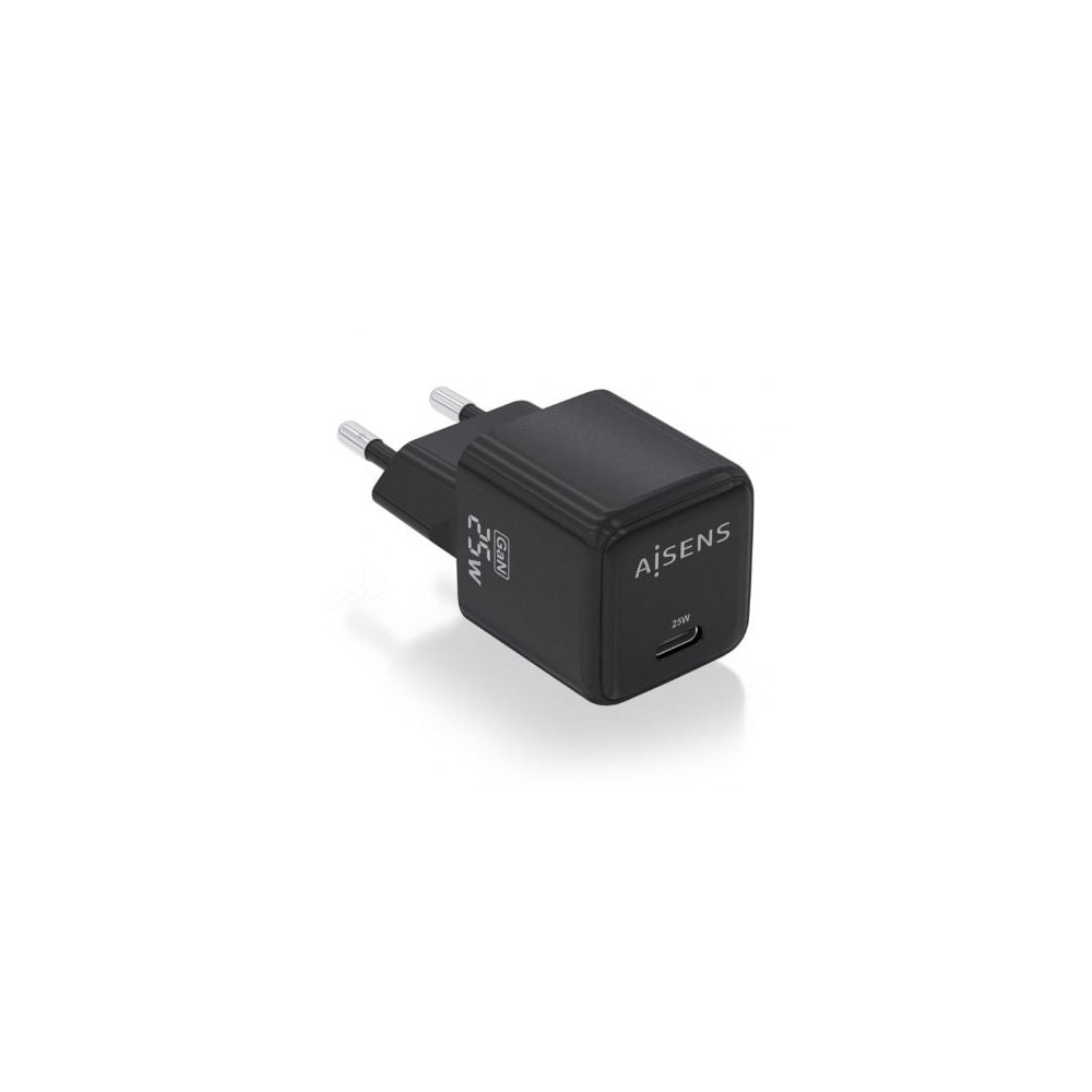 Cargador de Pared GaN Aisens ASCH-25W1P013-BK/ 1xUSB Tipo-C/ 25W | Cargadores hasta 45W