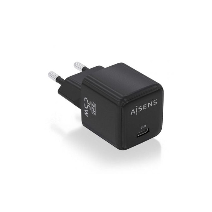 Cargador de Pared GaN Aisens ASCH-25W1P013-BK/ 1xUSB Tipo-C/ 25W | Cargadores hasta 45W