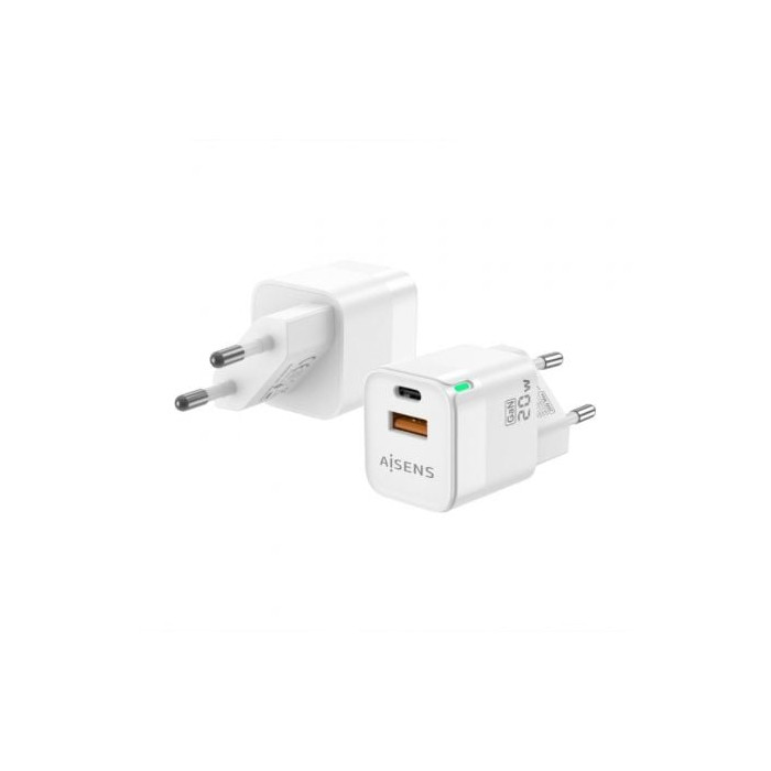 Cargador de Pared GaN Aisens ASCH-20W2P002-W/ 1xUSB Tipo-C/ 1xUSB/ 20W | Cargadores hasta 45W