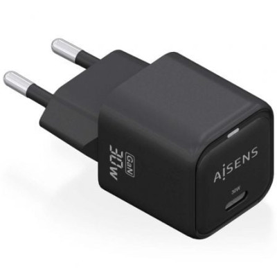 Cargador de Pared GaN Aisens ASCH-30W1P019-BK/ 1xUSB Tipo-C/ 30W | Cargadores hasta 45W