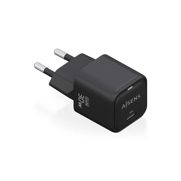 Cargador de Pared GaN Aisens ASCH-30W1P019-BK/ 1xUSB Tipo-C/ 30W | Cargadores hasta 45W