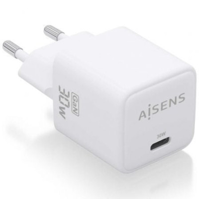 Cargador de Pared GaN Aisens ASCH-30W1P035-W/ 1xUSB Tipo-C/ 30W | Cargadores hasta 45W