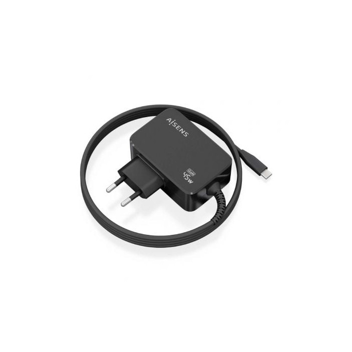 Cargador de Pared GaN Aisens ASCH-1PD45WL032-BK/ 1xUSB Tipo-C + Cable 1.8m/ 45W | Cargadores 45-60W