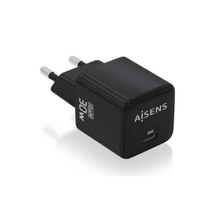 Cargador de Pared GaN Aisens ASCH-30W1P036-BK/ 1xUSB Tipo-C/ 30W | Cargadores hasta 45W