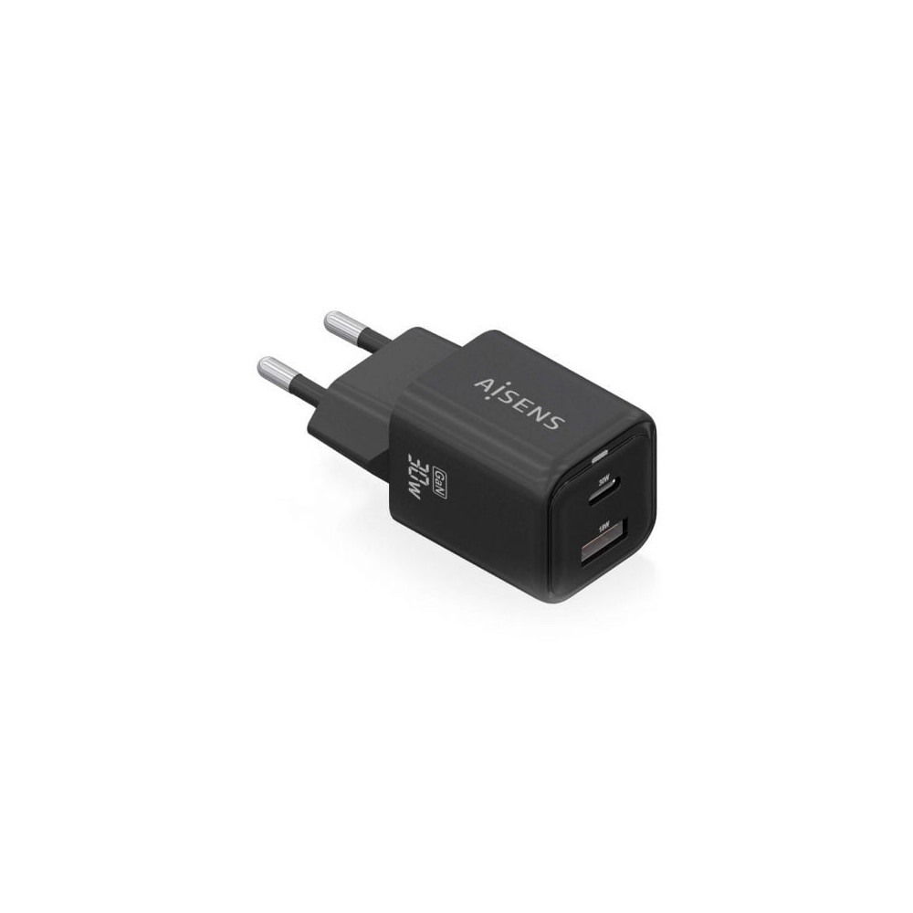 Cargador de Pared GaN Aisens ASCH-30W2P021-BK/ 1xUSB Tipo-C/ 1xUSB/ 30W | Cargadores hasta 45W