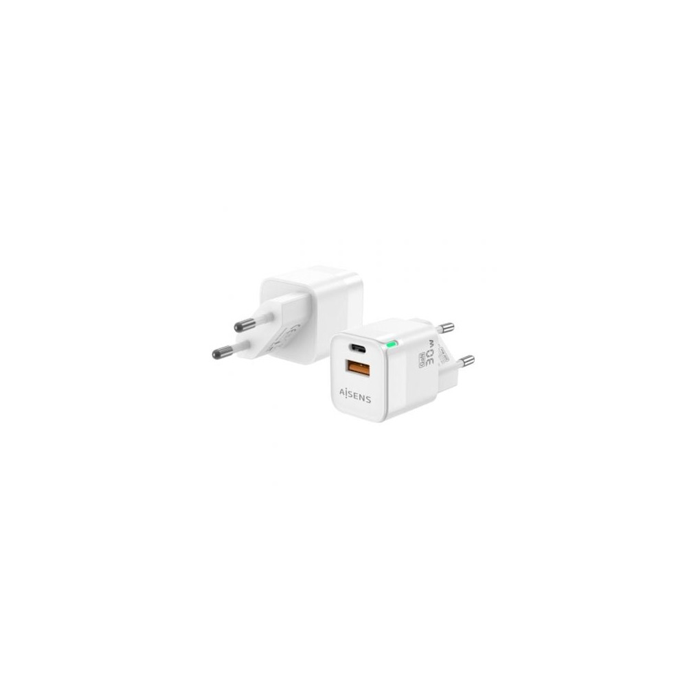 Cargador de Pared GaN Aisens ASCH-30W2P004-W/ 1xUSB Tipo-C/ 1xUSB/ 30W | Cargadores hasta 45W