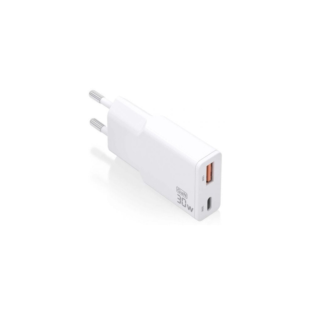 Cargador de Pared GaN Aisens ASCH-30W2P046-W/ 1xUSB Tipo-C/ 1xUSB/ 30W/ Blanco | Cargadores hasta 45W