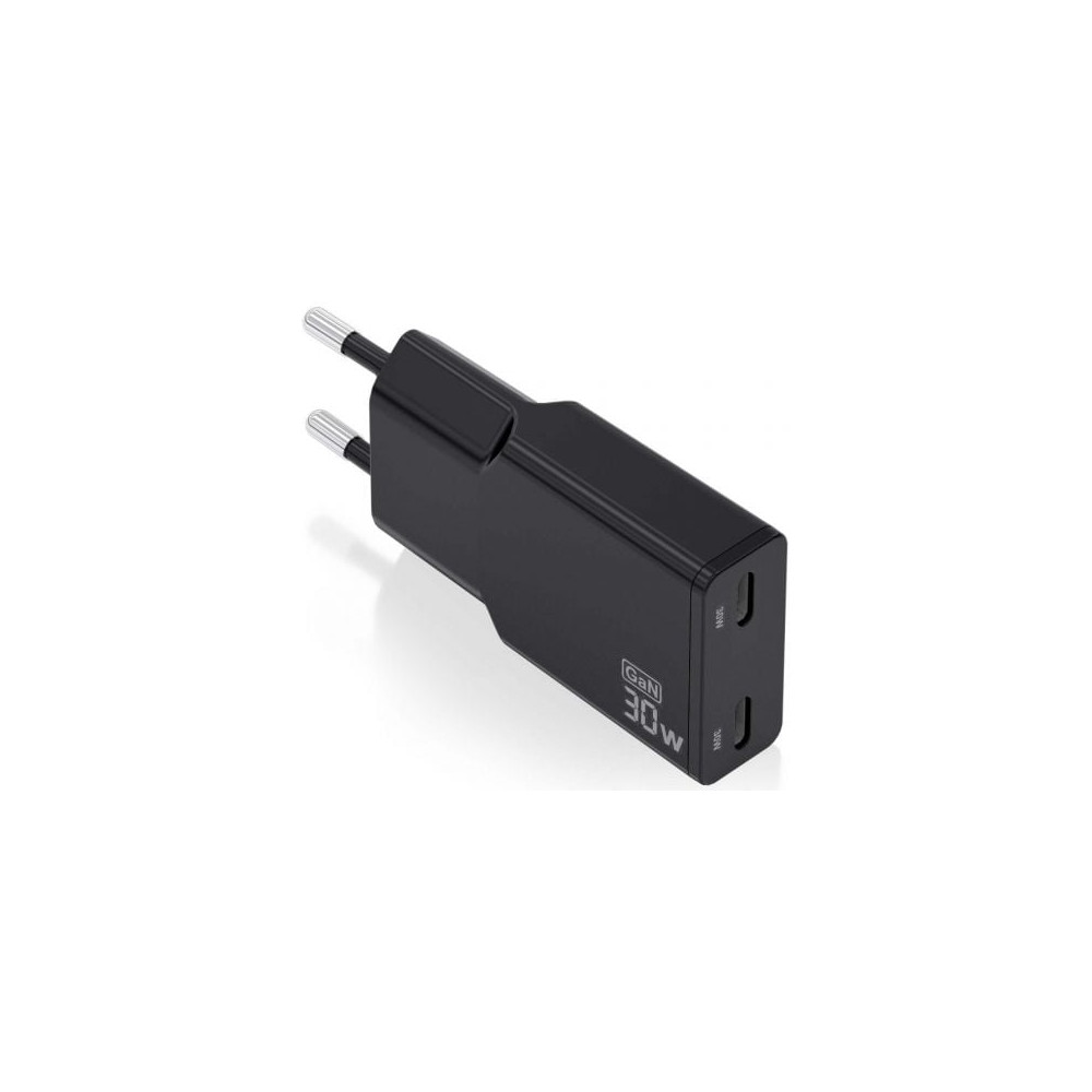 Cargador de Pared GaN Aisens ASCH-30W2P049-BK/ 2xUSB Tipo-C/ 30W/ Negro | Cargadores hasta 45W