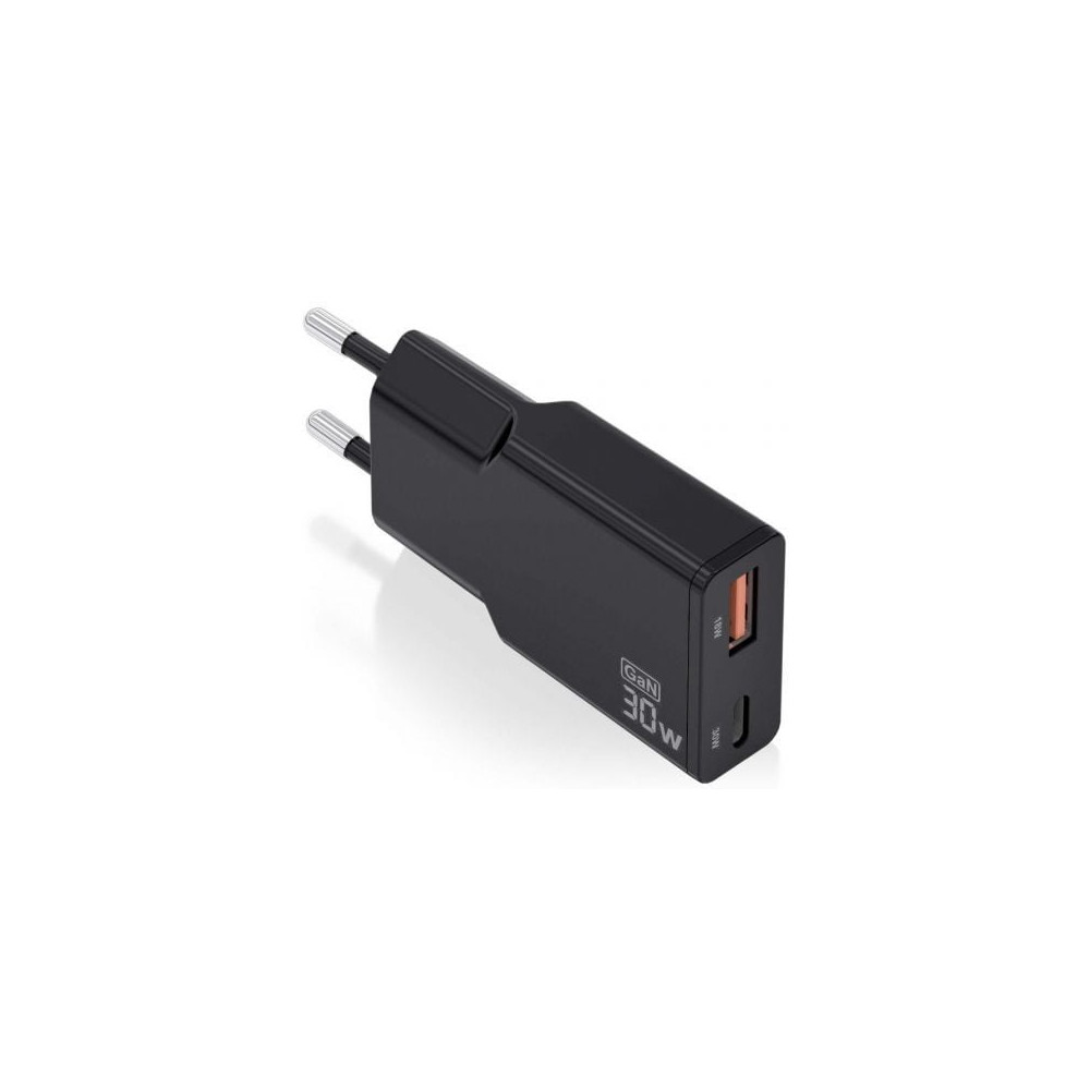 Cargador de Pared GaN Aisens ASCH-30W2P047-BK/ 1xUSB Tipo-C/ 1xUSB/ 30W/ Negro | Cargadores hasta 45W