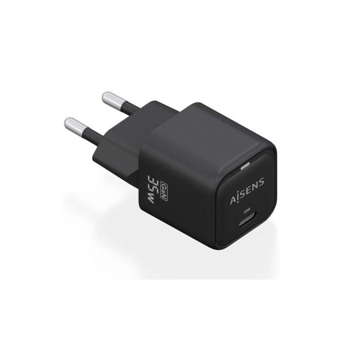 Cargador de Pared GaN Aisens ASCH-35W1P023-BK/ 1xUSB Tipo-C/ 35W | Cargadores hasta 45W