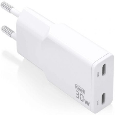 Cargador de Pared GaN Aisens ASCH-30W2P048-W/ 2xUSB Tipo-C/ 30W/ Blanco | Cargadores hasta 45W